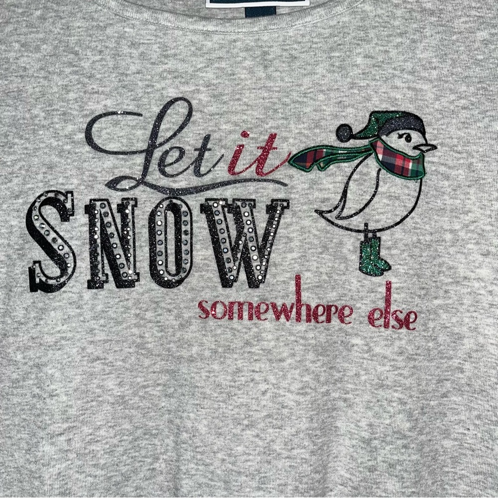 Karen Scott Graphic Let It Snow Somewhere Else 3/4 Sleeve Gray‎ Tee Shirt Size M